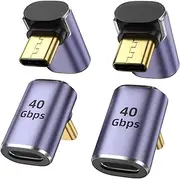 USB C Adapter (4 Pack), USB C to USB C Right Angle Adapter Support up to 40 Gbps Data, 100W PD, 8K 60Hz Video Compatible for Thunderbolt 4 MacBook Pro/Air, Steam Deck, Switch, VR & More USB C Devices