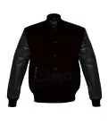 varsity Letterman Top Quality College Black Wool Jacket/Leather Sleeves XS-4XL
