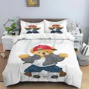 v1620 Bed Sheets Bear Print Digital Print Polyester Bedding Sets,Girl's Cover,Boys Duvet Cover Set For Teens, Queen cover pcs Pillowcase 3-Piece Beddi