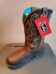 NIB Justin Tasha Brown Water Buffalo 11" Women's Waterproof 8 B Round Steel Toe