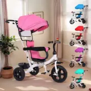 Kids Tricycle w/Removable Canopy 4-in-1 Pram Stroller Ride-On Toy Max 25kg