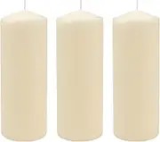Stonebriar 3 Pack Tall 3 x 8 Inch 80 Hour Long Burning Unscented Ivory Wax Pillar Candles