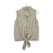 Anne Klein Top Womens Small Tie Front Sleeveless Button Up Floral Blouse NEW