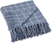 DII Transitional Checked Plaid Woven Throw, 50x60, Stonewash Blue