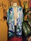 CHICO'S NWT $169 ONE SIZE Whimsical scroll silk women's ruana white blue teal