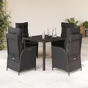 5 Piece Garden Dining Set with Cushions Black Poly Rattan, Furniture Sets, Patio Furniture