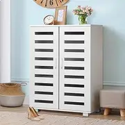 [ALFORDSON] Shoe Cabinet Shoes Storage Rack Adjustable 21 Pairs Cabinets Organiser Drawer Shelf with Slatted Doors, Wooden Home Furniture for Living Room, Entryway, Hallway (Glenn White with Handle)