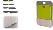 Joseph Joseph DoorStore Knives 4-piece Elevate knife set with in-cupboard storage case and Joseph Joseph DoorStore Chop 2-Piece Chopping Board Set with in-Cupboard Storage Case