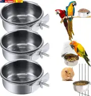 3 Pieces Stainless Steel Bird Feeding Dish Cups, Pet Cage Seed Feeder, Parrot Fo