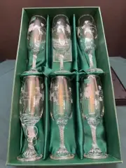 Set of 6 Eamon Glass Dublin CLADDAGH in Box Champagne Flutes, 6 oz, 7" x 2", 6oz