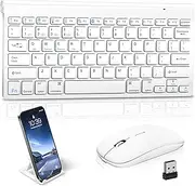 Wireless Keyboard Mouse Combo,Compact Bluetooth Keyboard and Mouse Set Less Noise Keys 2.4G Ultra-Thin Sleek Design for iPad Windows, Computer, PC, Notebook, Laptop (Silver)