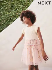 Pink Floral Tiered Mesh Skirt Dress (3-12yrs) (AK1624) | $53 - $61