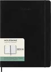 Moleskine - 2023-24 18 Month Soft Cover Diary - Weekly Notebook - Extra Large - Blk