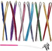 VICASKY 1 Set Sparkly Hair Tinsel Extensions Glitter Braiding Hair Wrap String for Women Strands Hook Beads for Parties Festivals