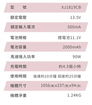 TECO東元 slim超輕量手持無刷馬達真空吸塵器 XJ1819CB (4.2折)