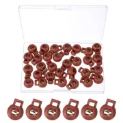 30 Pcs Round Cord Lock Single Hole Spring Loaded Toggle Stoppers with Box Brown