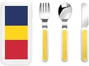 Flag Of Chad 3 Piece Set For Camping Stainless Steel Flatware, Spoon, Fork, Knife, Ideal For Outdoor
