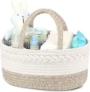 Baby Diaper Caddy Organizer, X-Large Cotton Rope, Rustic Style, Portable, 3 Compartments Large Storage Basket
