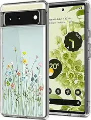 Unov Case Compatible with Pixel 6 Case Clear with Design Soft TPU Shock Absorption Slim Embossed Pattern Protective Back Cover 6.4 inch (Flower Bouquet)