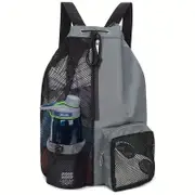 Beach Backpack with Wet Pocket Drawstring Mesh Beach Bag Waterproof Swimming Pool Backpack for Men and Women (Grey)