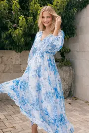 [PUP3] Anisa Maxi Dress - Blue Floral S Blue