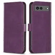 Shockproof Phone Case for Google Pixel 7a Wallet Shell Imprinting Grid Pattern Stand Cover