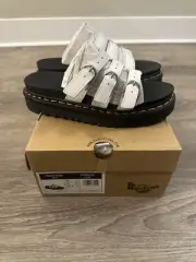 Dr. Martens Blaire Slides Platform Sandals Buckle White Black Womens Size 9