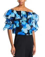 Milly Watercolor Petals Organza Ruffle Top