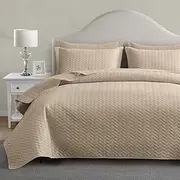 Maple&Stone Quilt Set King Size, Lightweight Beige Bedspread Ultrasonic Chevron Pattern Light Coverlet for All Season Comforter Bedding Decor - 3 Piece King Bed Cover Sets