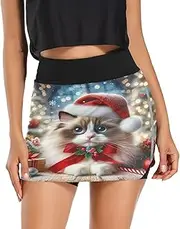 [RPLIFE] Festive Santa Cat Red Ladies Golf Skirt, Casual Mini Skirts, Short Skirts Women Trendy