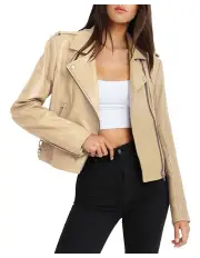 [Belle & Bloom] Just Friends Leather Jacket in Beige