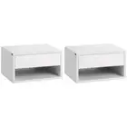Stylish Wall-Mounted Bedside Table Set of 2 with Drawer & Shelf - White Finish