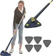 Adjustable Telescopic Cleaning mop, Triangular Wall Cleaning mop, Hand wash Free Dry and Wet Glass dust Collector, with 5 mop Heads, Suitable for Household Floors, Windows and Walls