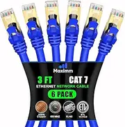 Cat 7 Ethernet Cable 3 ft - (6 Pack) High-Speed Cat7 Internet & Network LAN Patch Cables, RJ45 Connectors - Perfect for Gaming, Streaming, and More (Blue)