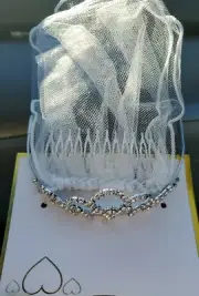 Small Silver And Rinestone Bridal Hair Comb With Short Veil