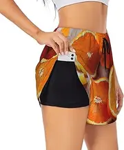 [GaxfjRu] Fresh Orange Fruit Print Women's Running Shorts High Waisted Running Shorts Pocket Sporty Gym Elastic Short