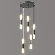 Wisdomer Mid Century Mini Pendant Bar Light Black Gold LED Hanging Lamp Kitchen Island Modern Up Down Ceiling Pendant Lamp Long Linear Foyer Chandelier ​for Dining Room Bedroom Staircase (5-Light)