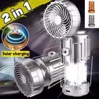 2 in 1 Portable Tent Lamp For Outdoor Camping Solar Waterproof With Hook LED Fan