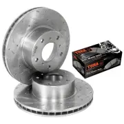 2 Front Slotted+Dimpled Disc Brake Rotors + Pads for Commodore VT VX VU VY VZ