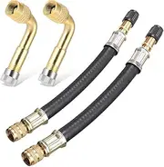 KEWAYO Tire Valve Extension, 2Pcs 160mm Flexible Valve Stem Extenders with 2 PCS 90 Degree Brass Tire Valve Stem Extension Adaptor Compatible for RV Bike Motorcycle Car