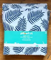 NEW Pillowfort NAVY BLUE PALM PRINT Full Size Sheet Set comfy soft microfiber