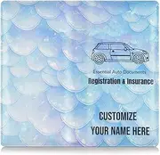 Custom Premium Leather Auto Registration Insurance & ID Card Holder Personalized Men Women Glove Box Organize for any Car, Truck, Motorcycle, Trailer or Boat Blue Scales Shimmering