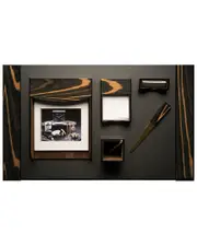 Bey-Berk 6pc Ebony Wood & Black Leather Desk Set