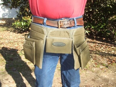McGuire-Nicholas WorkWear Green Canvas Tool Belt ~ Pouches ~ 2 Hammer Rings New