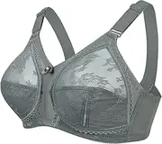 [ANTIY] Womens Wireless Lace Bras Ultra Thin Comfort Bra Lingerie Full Coverage Unlined Sexy Bralette Plus Size C D Cup (Color : Gray, Size : 100/44C)