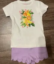 Crewcuts Girls' sequin citrus graphic tee Purple Scalloped Shorts Size 4-5