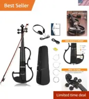 Electric Violin Full Size 4/4, Black Silent Electric Violin, Solid Wood Metal...