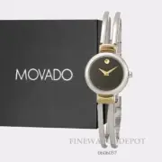 Authentic Movado Women Two Tone Harmony Swiss Bangle Strap Black Dial 0606057