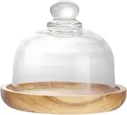 SOLUSTRE 1 Set Wooden Mini Dessert Trays with Glass Dome Round Cake Stand Holder for Home Decoration and Portable Cake Server for Parties and Events
