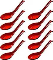 WELANE Soup Ramen Spoons, 10 PCS Asian Soup Spoons for Ramen Wonton Dumpling (Red & Black)